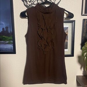 Chic Sleeveless Brown Ruffle Blouse